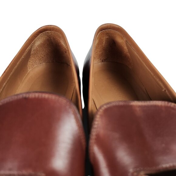 Paul Fredrick Italy Men's 9 Burnished Brown Leather Dress Shoes Venetian Loafers - Picture 8 of 13